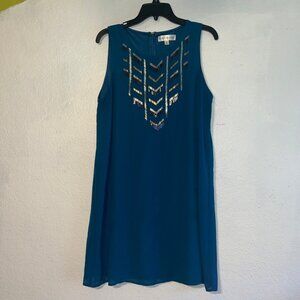 Luxe Apothetique‎ Women's Blue Large Silk Sleeveless Shift Dress